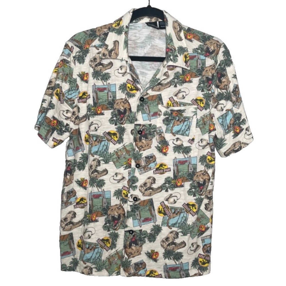 Jurassic Park Shirt Men's Small Multicolor Dinosaurs All Over Print Button Up